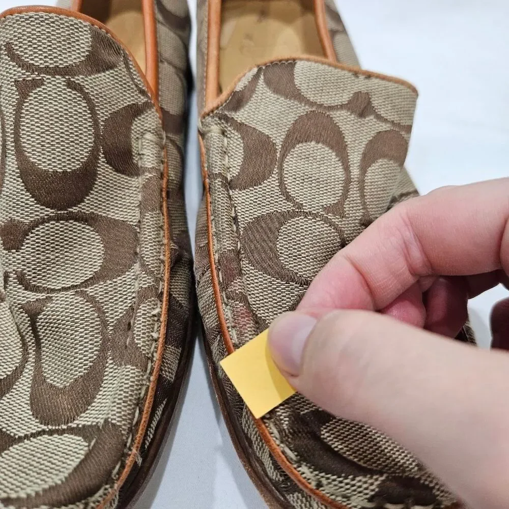 Coach Signature Vala Monogram Loafers Womens 7 Brown Leather Trim Made in Italy